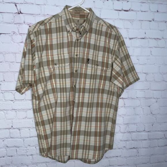 Vtg Browning Shooting Shirt Mens M Medium Green Button Down Short Sleeve Hunting - Picture 2 of 9
